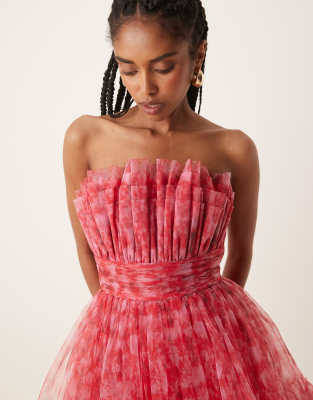 Lace & Beads Bandeau Structured Tulle Mini Dress