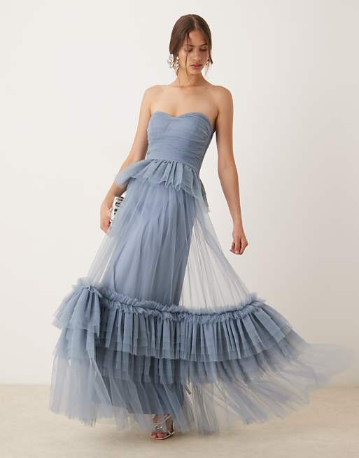blue salsa dress 15715 STRAPLESS LAYERED BALL GOWN WITH BOW DETAIL (LT BLUE)