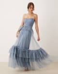[Lace & Beads] Lace & Beads bandeau tulle gown in dusty blue 16 Muted blue