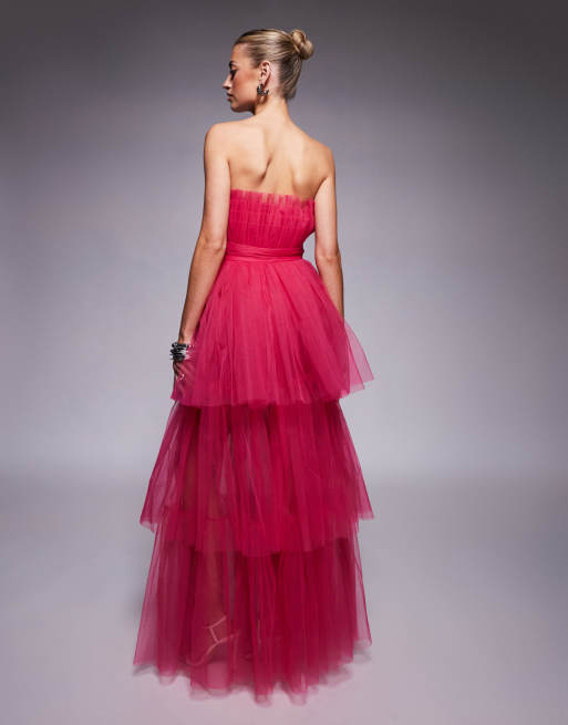 Lace & Beads bandeau tulle maxi dress in bright pink | ASOS