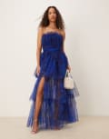 [Lace & Beads] Lace & Beads bandeau tulle maxi dress in cobalt-Blue 16 Cobalt