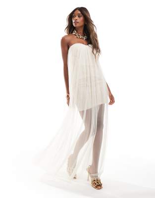 Lace & Beads bandeau tulle maxi dress Sale