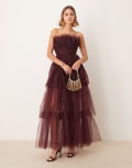 [Lace & Beads] Lace & Beads bandeau tulle maxi dress in plum-Purple 16 Plum