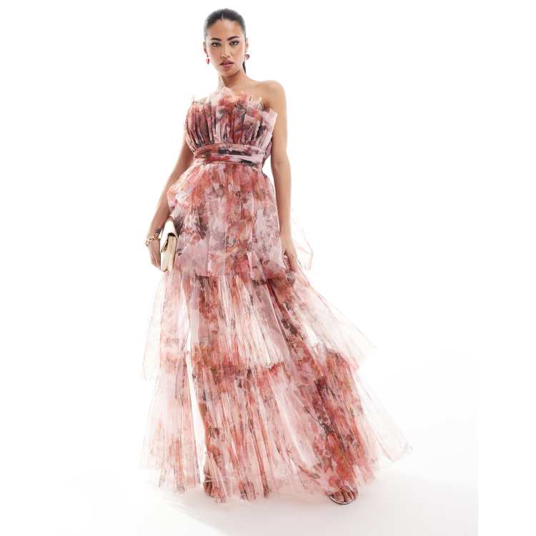Asos design tulle maxi dress with delicate floral embroidery and twist straps sale