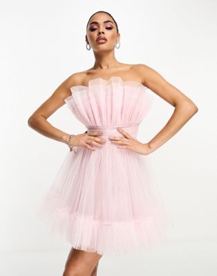 bandeau tulle mini dress in blush-Pink