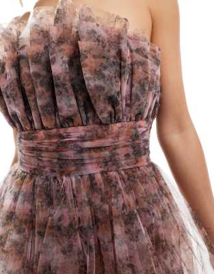 Lace & Beads Bandeau Tulle Mini Dress In Multi
