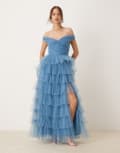 [Lace & Beads] Lace & Beads bardot tulle maxi dress in blue 8 Blue