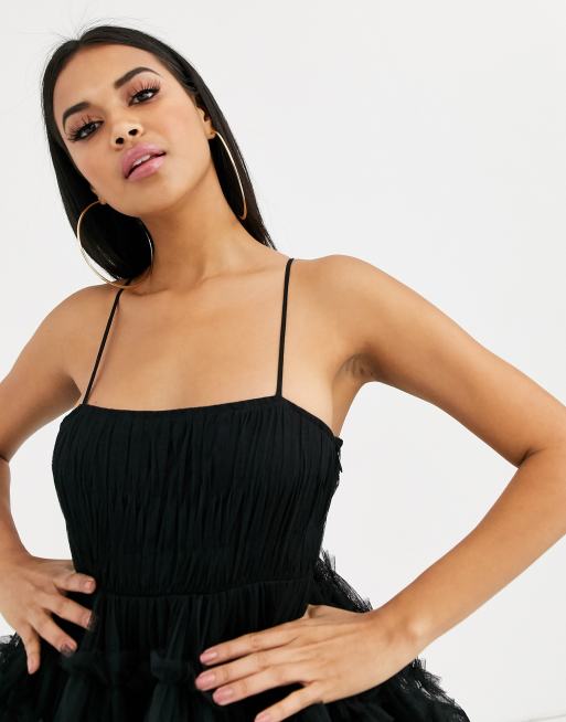 Lace & Beads – Bethan – Svart miniklänning i tyll med body, 3 av 4