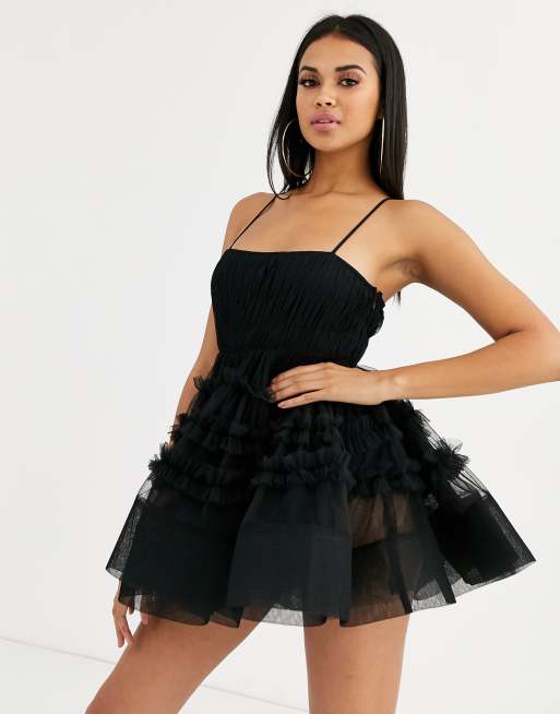 Lace & Beads – Bethan – Svart miniklänning i tyll med body, 4 av 4