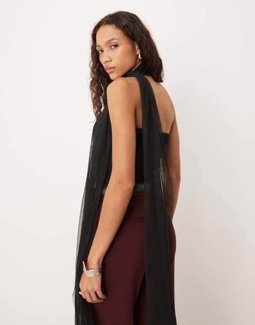 Lace & Beads - Body met korset en sjaalkraag in zwart, 4 van 4