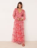 [Lace & Beads] Lace & Beads boho ruffle maxi dress in fuchsia floral-Pink 12 Fuchsia floral