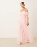 [Lace & Beads] Lace & Beads bow off shoulder tulle maxi dress in baby pink 12 Baby Pink