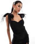 [Lace & Beads] Lace & Beads bow shoulder bodysuit in black 10 Black