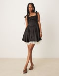 [Lace & Beads] Lace & Beads bow shoulder corset mini dress in black 16 Black