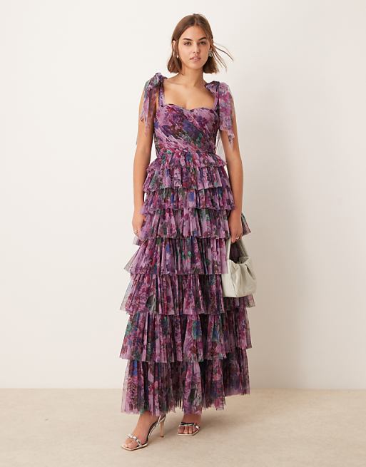 Purple Bow Floral Lace Dress Purple Bow Floral Lace Dress