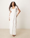 [Lace & Beads] Lace & Beads bow shoulder tiered tulle maxi dress in white cotton 12 White cotton
