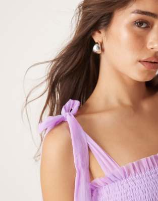 Lace & Beads Bow Shoulders Ruffle Midi Dress