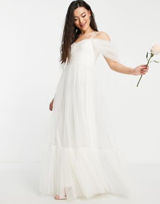 Lace & Beads Bridal cross back tulle maxi dress in ivory - ASOS Price Checker