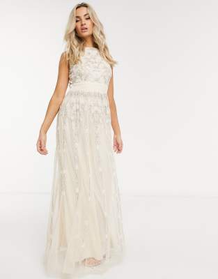 cream maxi evening dress