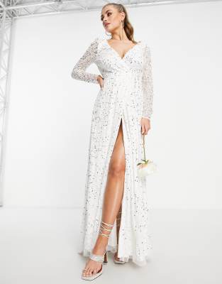 Floral Embellished Maxi Dress with Train - Ivory main image 1