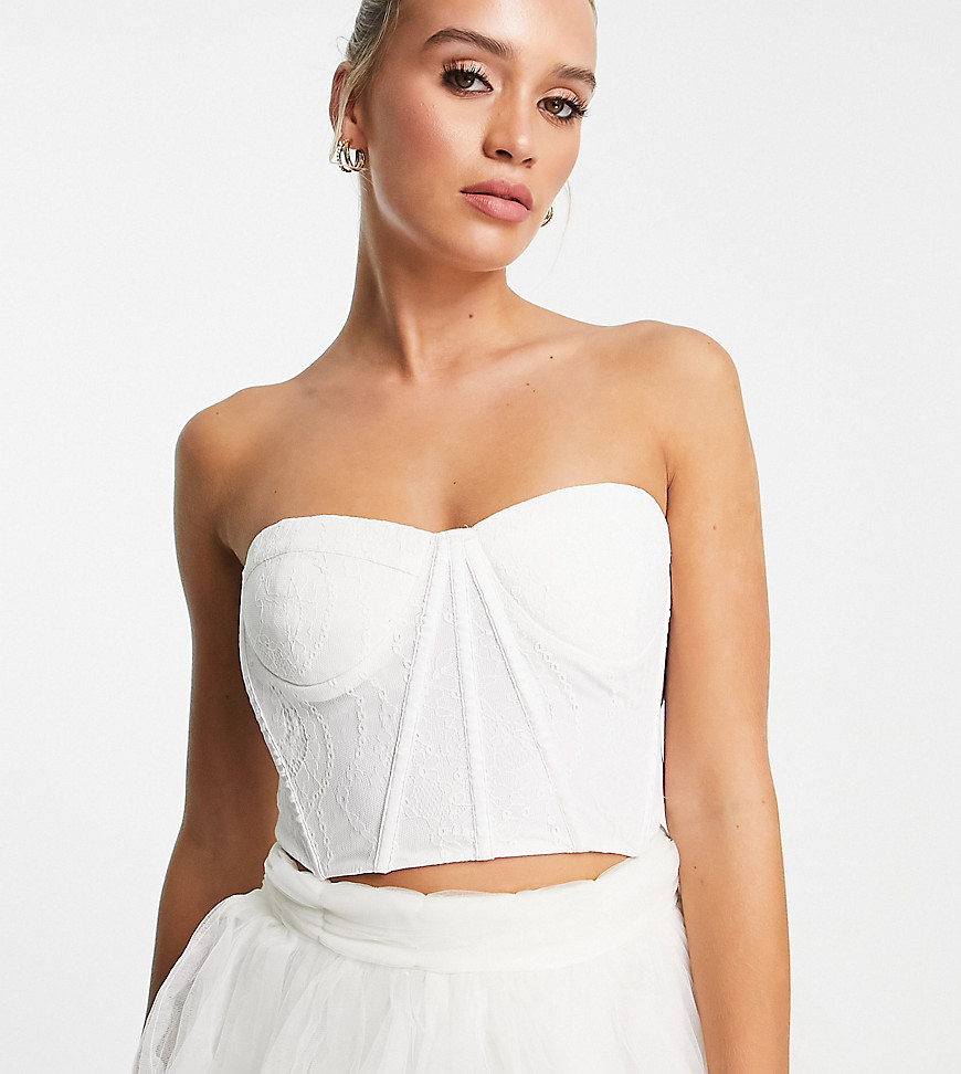 Lace & Beads Bridal lace corset top co-ord in ivory-White