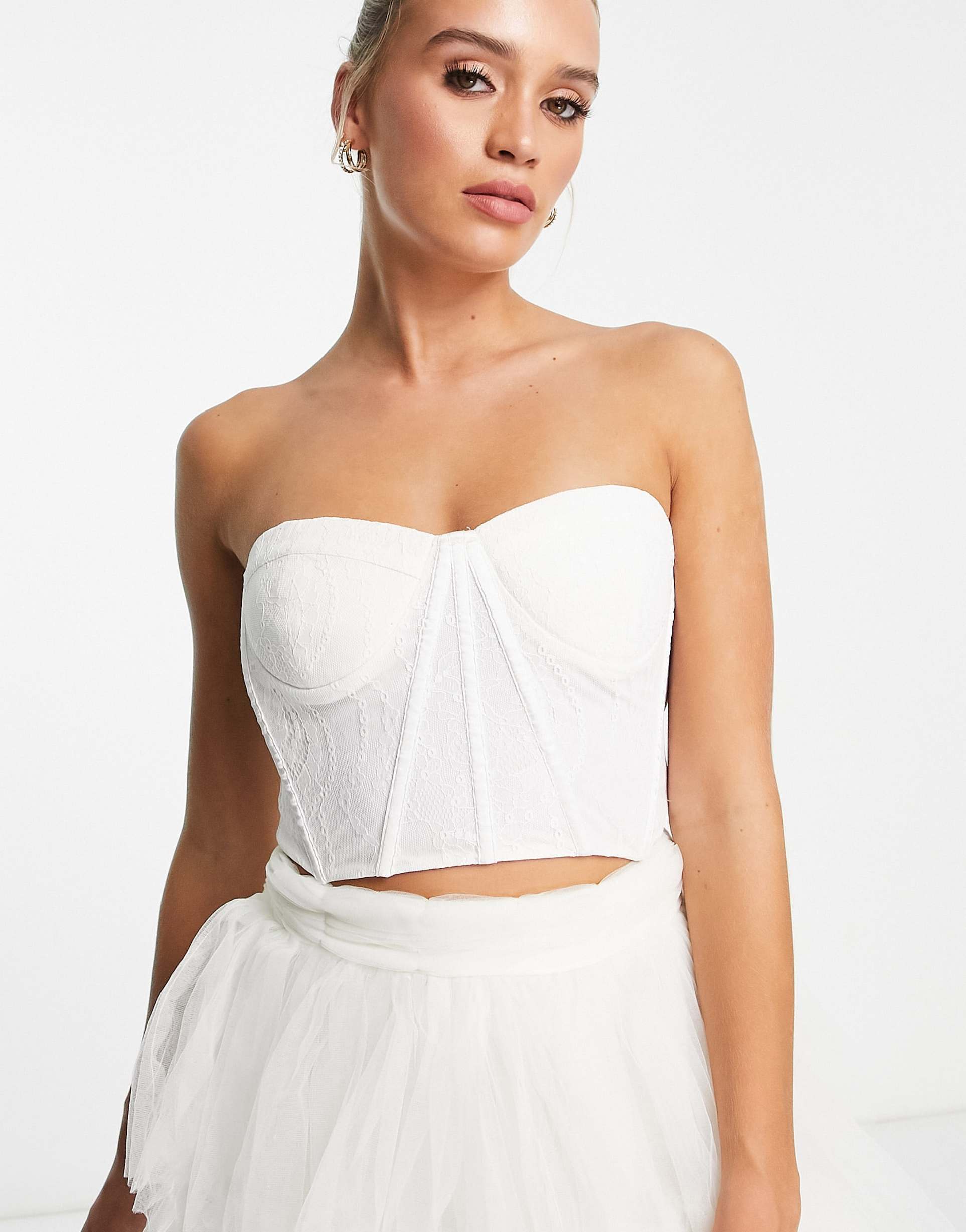 Lace & Beads Bridal lace corset top co-ord in ivory view 2