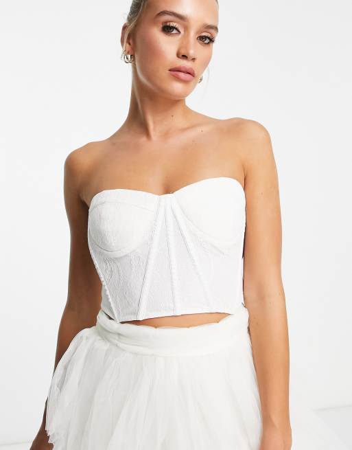 Lace Beads Bridal lace corset top co ord in ivory ASOS