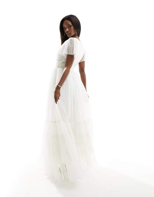 Lace & Beads Bridal Madison v neck tulle maxi dress in ivory