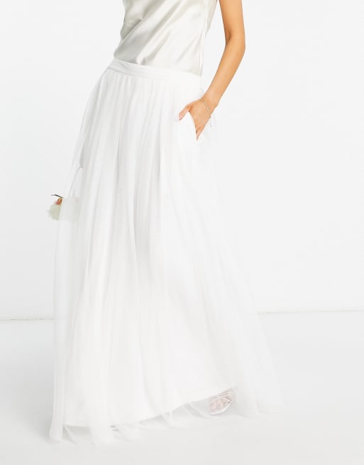 Lace & Beads Bridal – Mieszaj i łącz – Zwiewna spódnica w kolorze kości słoniowej z kieszeniami – Część zestawu