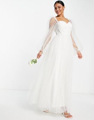 Lace & Beads Bridal sweeping corset maxi gown in ivory - ASOS Price Checker