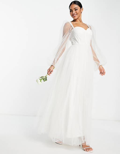 Lace & Beads Bridal sweeping corset maxi gown in ivory