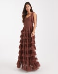 [Lace & Beads] Lace & Beads Bridesmaid bow shoulder tulle maxi dress in rose brown 12 Rose brown