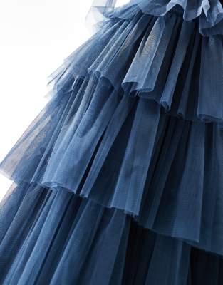 Lace & Beads Bridesmaid Bow Shoulders Tulle Maxi Dress