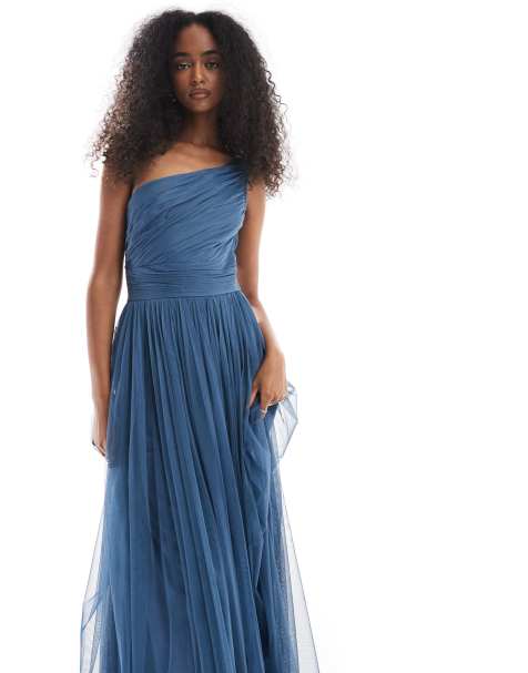 Lace & Beads – Bridesmaid – Ciemnoniebieska sukienka maxi na jedno ramię - view 1