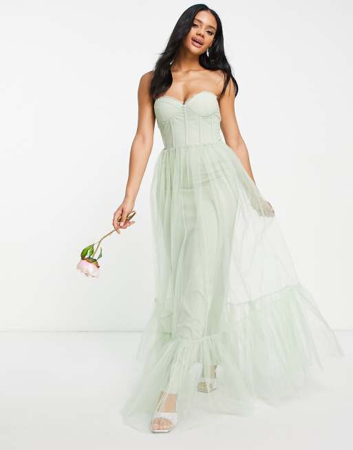 Lace & Beads Bridesmaid corset & tulle dress in sage green