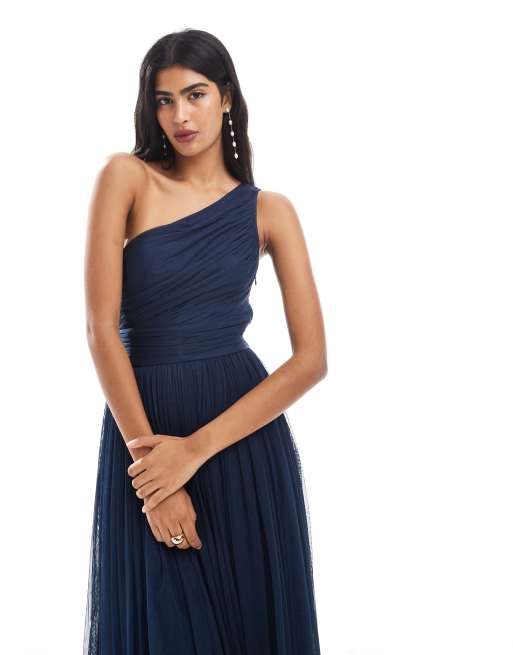 Lace & Beads Bridesmaid – Granatowa sukienka maxi na jedno ramię, 2 z 4