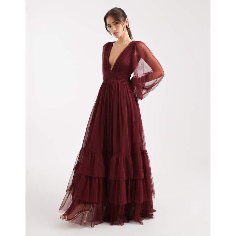 long sleeve maroon bridesmaid dresses Modest Burgundy Bridesmaid Dresses with Long Sleeves  jkprom