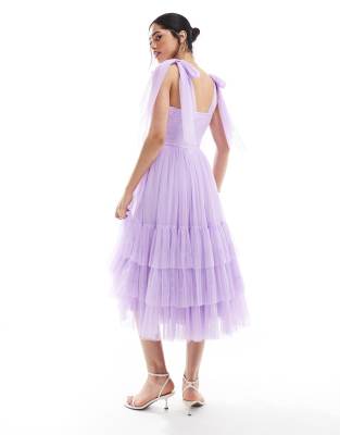 Lace & Beads Bridesmaid Madison Bow Shoulder Midi Dress