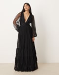 [Lace & Beads] Lace & Beads Bridesmaid Madison long sleeve maxi dress in black 10 Black