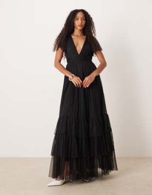 Lace & Beads Bridesmaid Madison Maxi Dress In Black