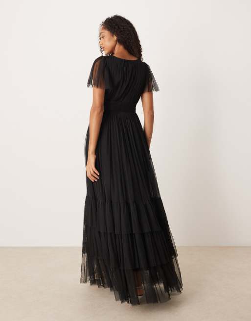 Lace & Beads Bridesmaid Madison maxi dress in black, 3 of 4