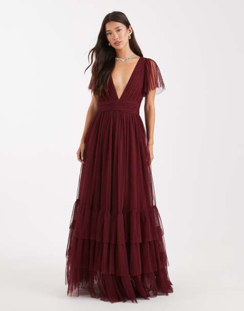 Lace & Beads Bridesmaid Madison maxi dress in burgundy - view 1