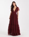 [Lace & Beads] Lace & Beads Bridesmaid Madison maxi dress in burgundy-Red 8 Burgundy