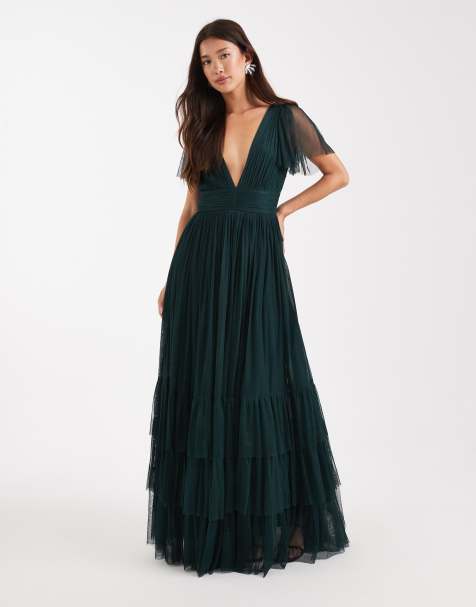 Lace & Beads Bridesmaid Madison maxi dress in dark green - view 1