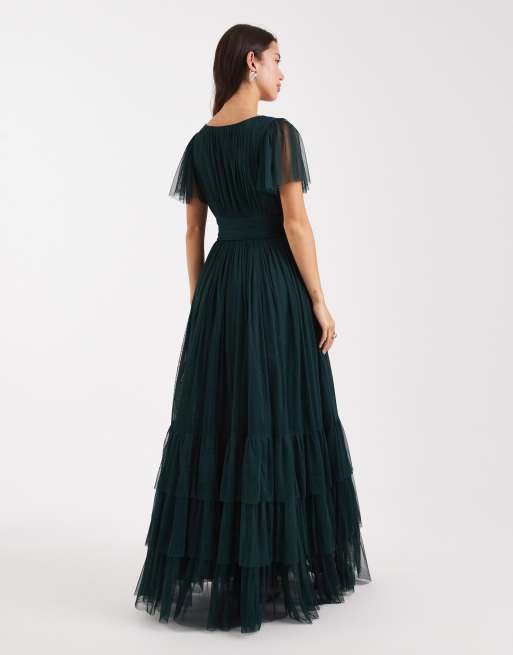 Lace & Beads Bridesmaid Madison maxi dress in dark green