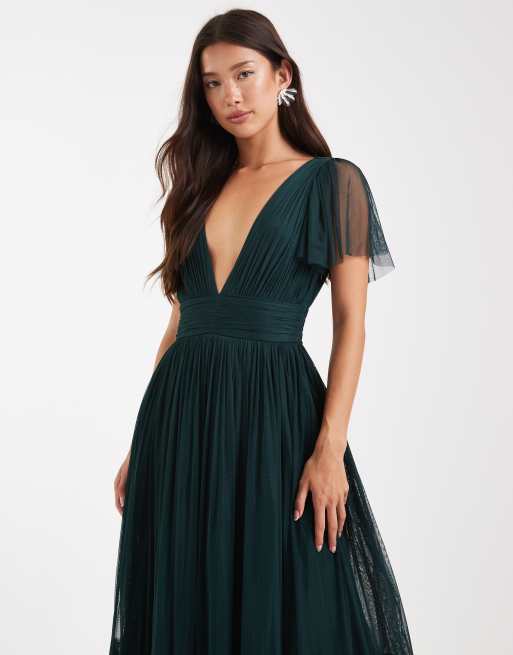 Lace & Beads Bridesmaid Madison maxi dress in dark green