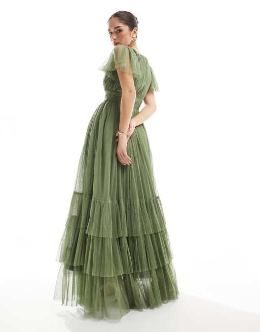 Lace & Beads Bridesmaid Madison maxi dress in soft olive