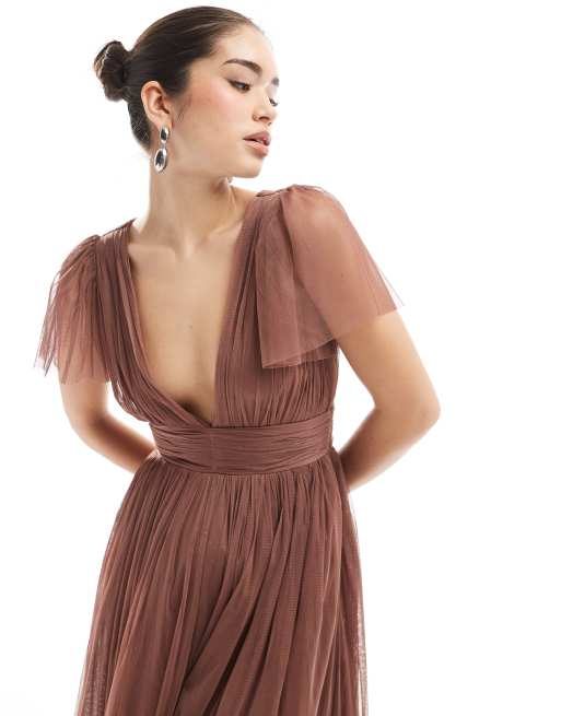 Lace & Beads Bridesmaid Madison maxi dress in warm brown