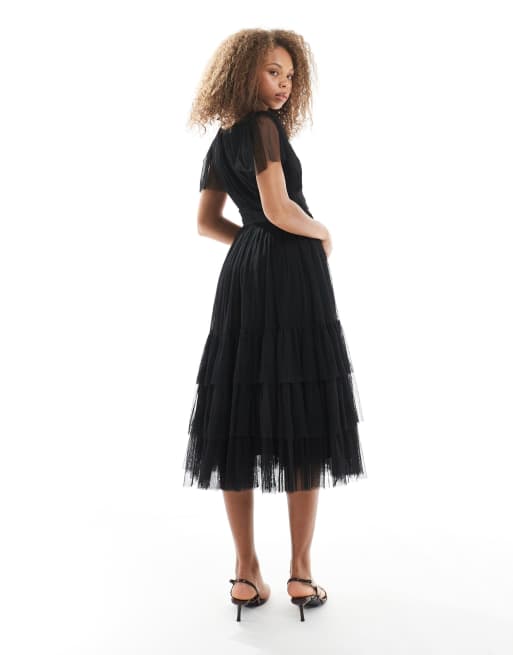 Lace & Beads Bridesmaid Madison midi dress in black, 4 of 4