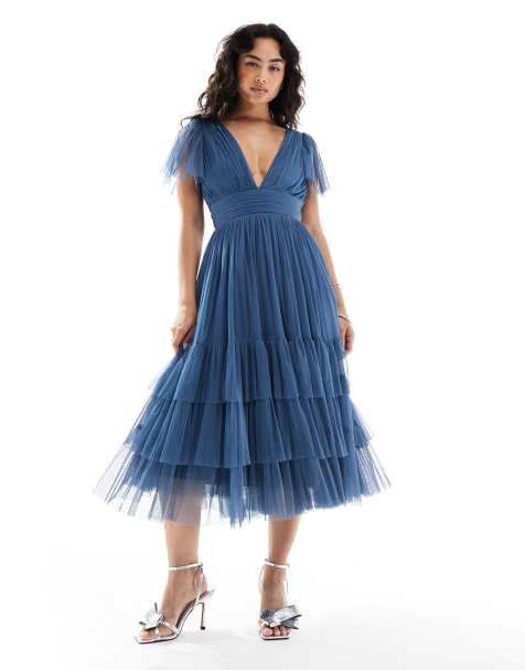 Lace & Beads Bridesmaid Madison midi dress in deep blue - view 1